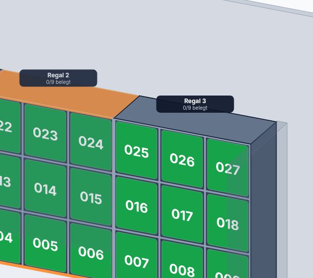 3D view of empty racks in the DoWo storage planner