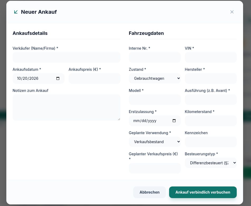 Blank vehicle-purchase form with seller, vehicle and price fields